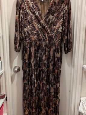 Johnny Was Brown Multi-Tone Plissé Maxi Dress